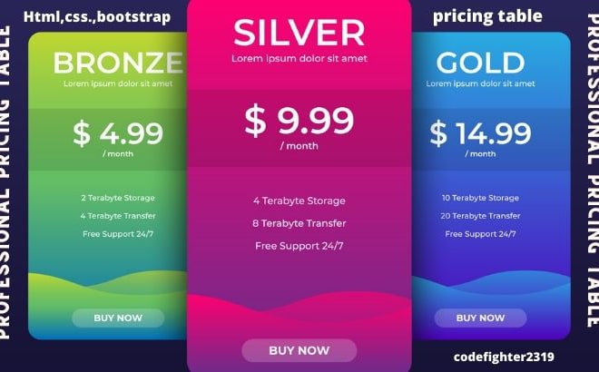 I will design professional pricing table or pricing list