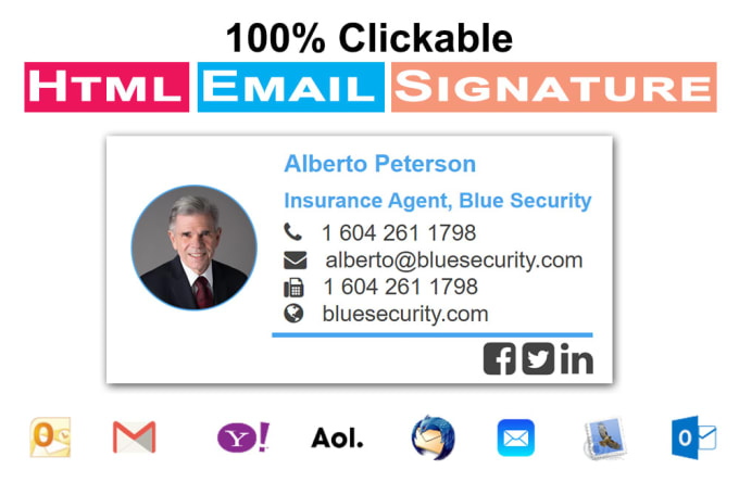 I will create a professional clickable HTML email signature within 2 hours