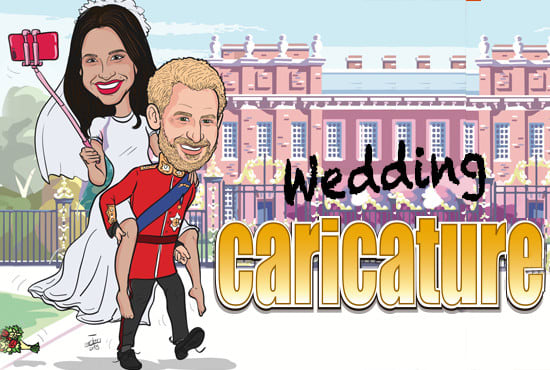 I will caricature couple in wedding themed