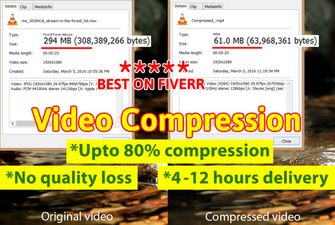 I will compress or reduce the file size of your video