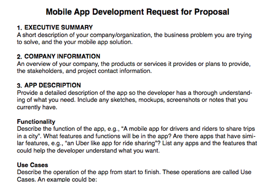 I will create an rfp for your mobile app development project
