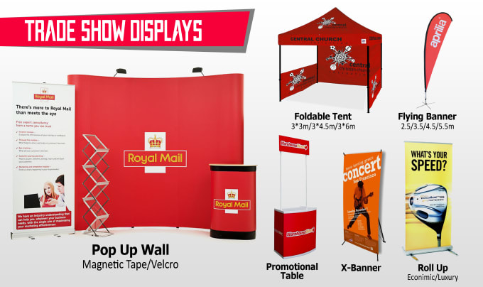 I will design backdrop, standee, booth, tent, table cover or podium