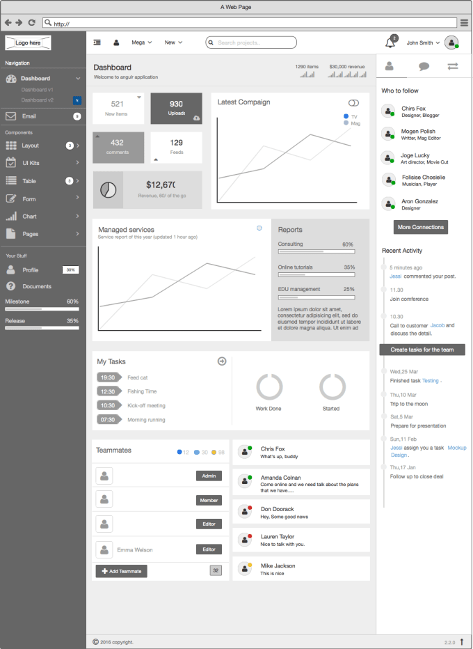 I will design wireframes with balsamiq