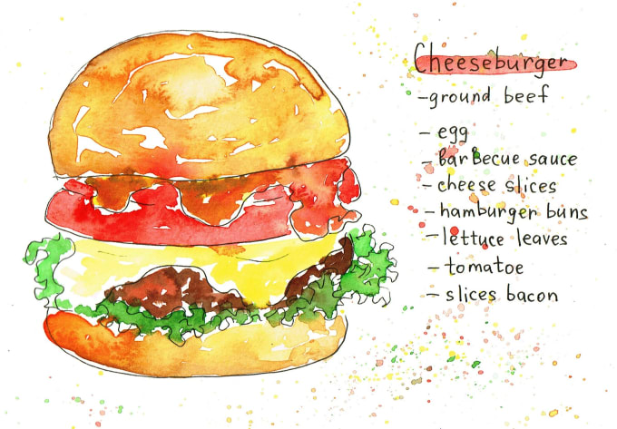 I will draw watercolor food or recipe illustration
