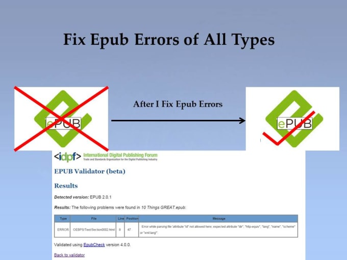 I will fix epub errors of all types with full guarantee