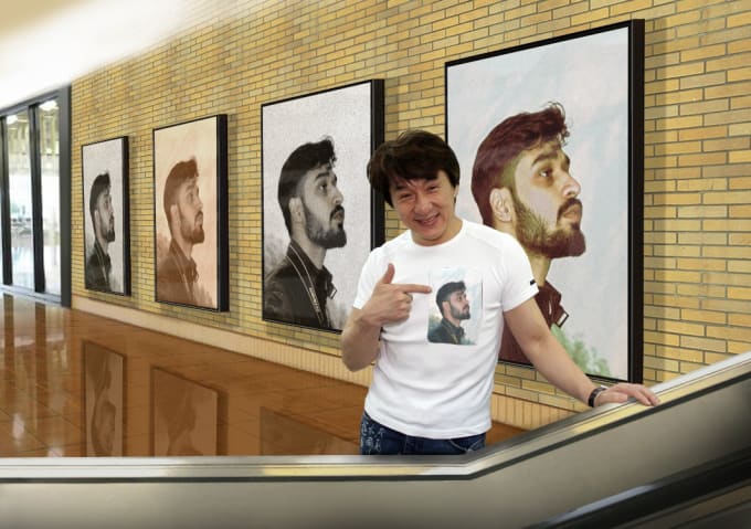 I will place your picture in jackie chan t shirt in an art gallery