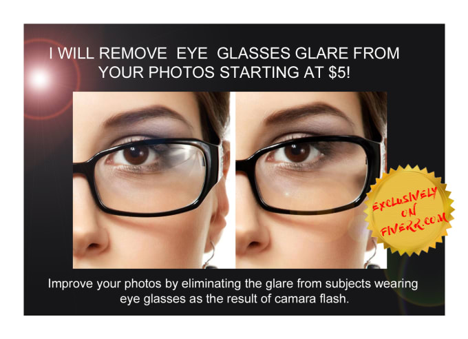 I will remove eye glasses glare from your photos