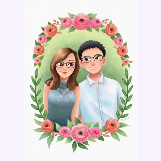 I will turn your portrait into cute couple illustration