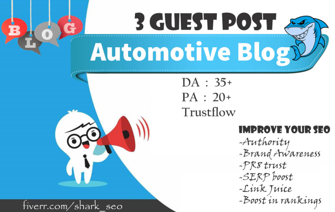 I will write 3 seo optimise article and gust post on quality da 31 automotive blog