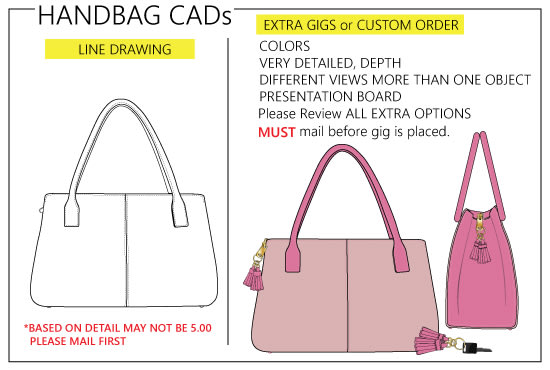 I will create fashion handbag cads flats illustrations