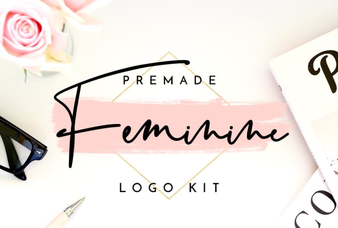 I will create premade feminine logo branding kit