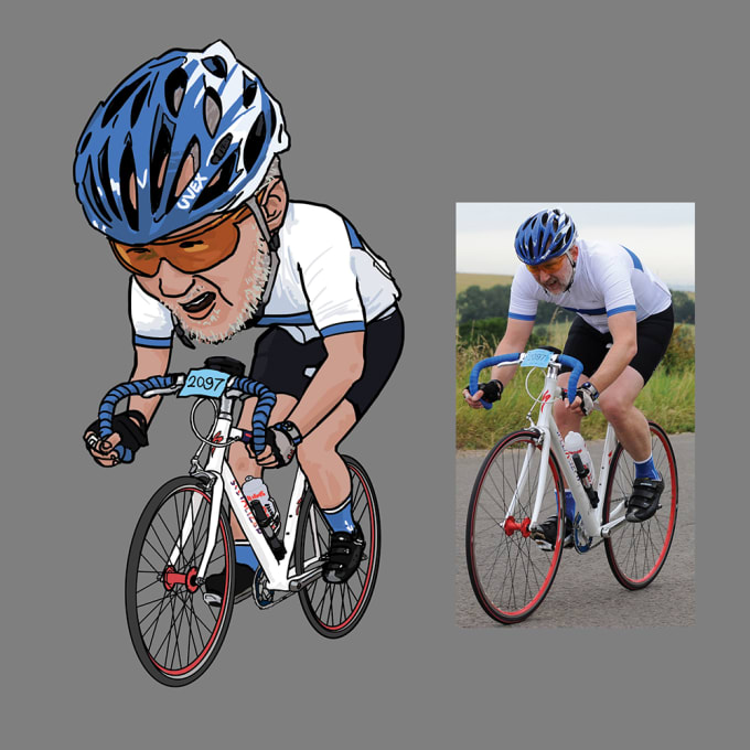 I will design an attractive cycling caricature in cartoon style