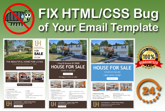 I will fix html, css, font, display issues of HTML email template