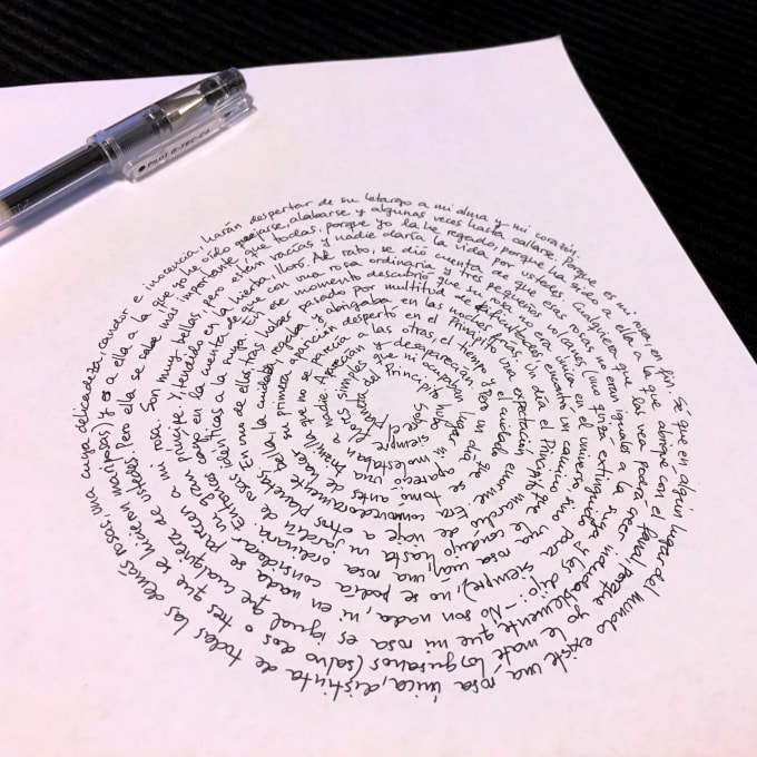 I will handwrite your message in a spiral shape