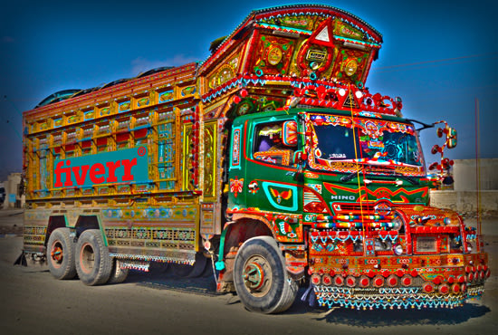 I will put your Logo or Text on Pakistani Trucks