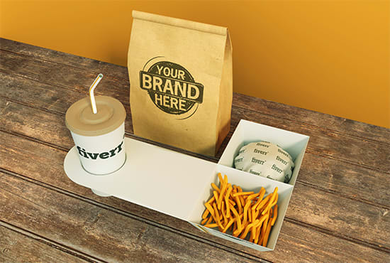 I will add your brand or logo to this burger packaging mockup