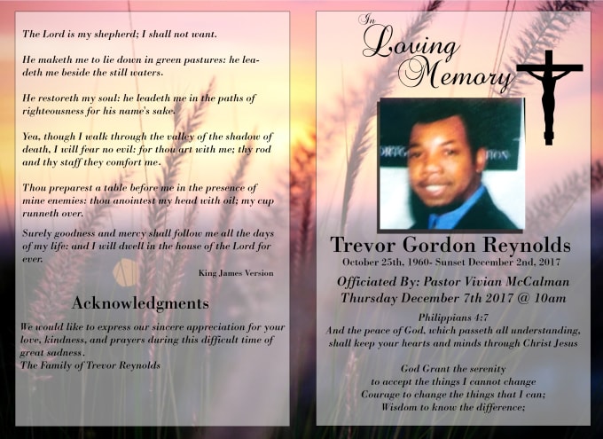 I will create funeral program card in 24 hr