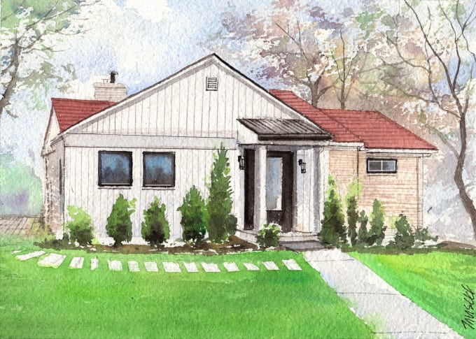 I will create watercolor house and building illustrations