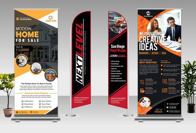 I will design roll up banner, feather flag banner or retractable banner in 24 hours