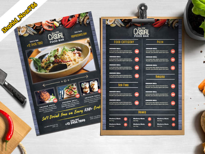 I will do food flyers and restaurant menu in one day