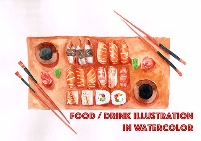 I will draw food illustration on watercolor