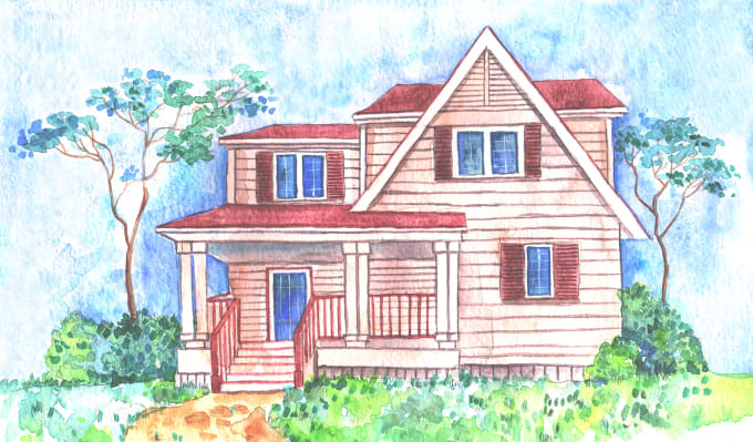 I will draw watercolor illustrations with house