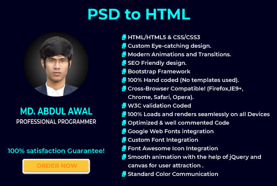 I will convert psd to html  with fully responsive website template