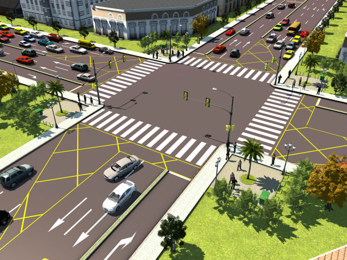 I will create 3d model landscape,roads,buildings in city furniture