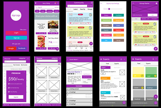 I will design mobile app screens wireframes UX UI and prototyping