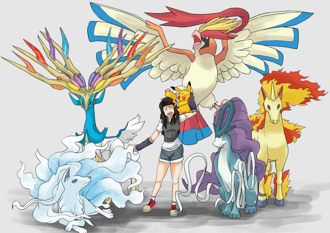 I will draw an outstanding pokemon team of your