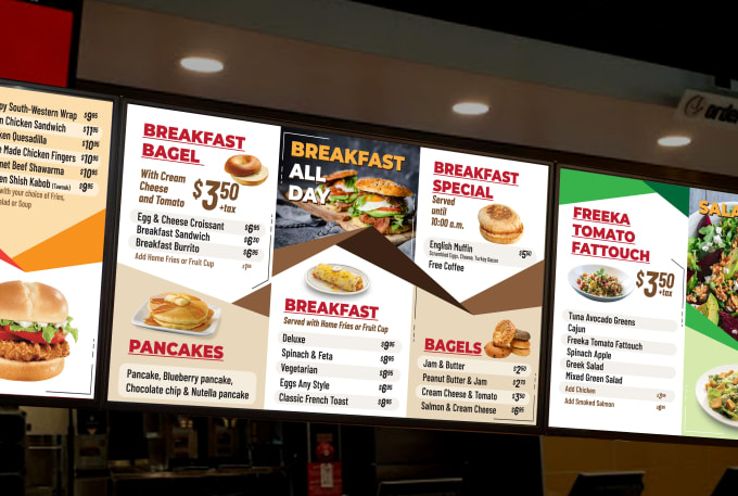 I will design digital menu boards and TV menu screens in 24 hours