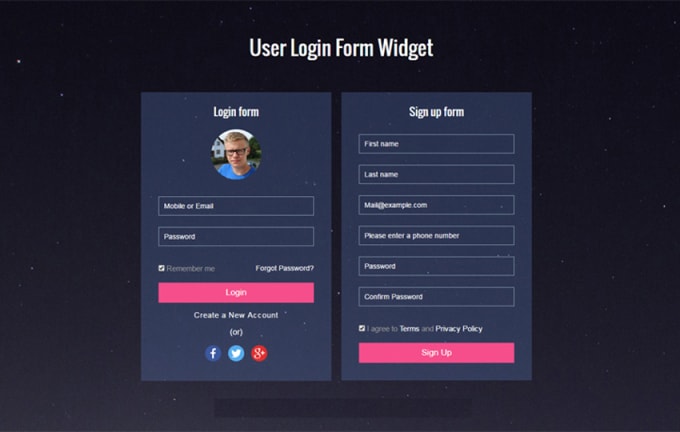 I will design registration and login form