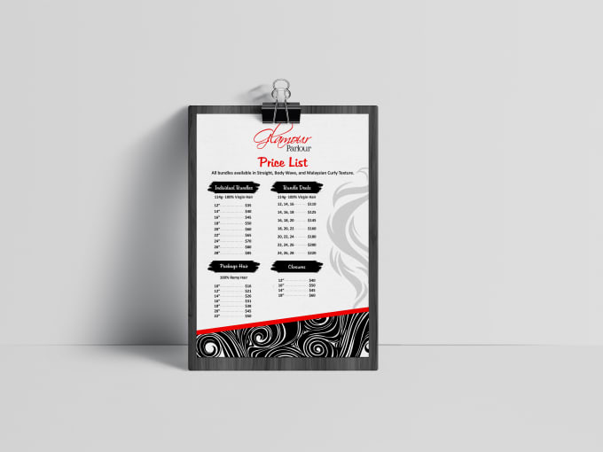 I will design your price list or rate list