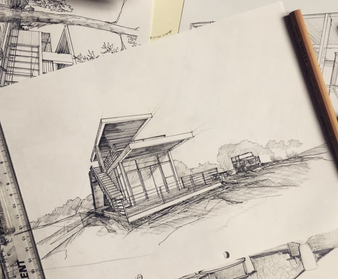 I will draw architect style professional hand sketch drawing