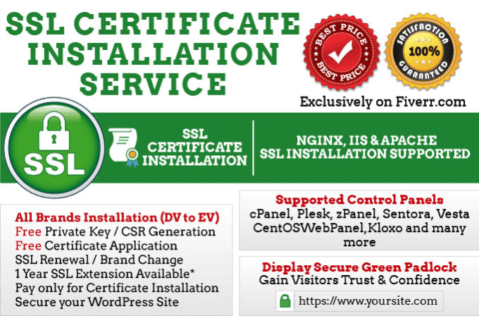 I will install free SSL certific on wordpress cpanel vps website with the green padlock