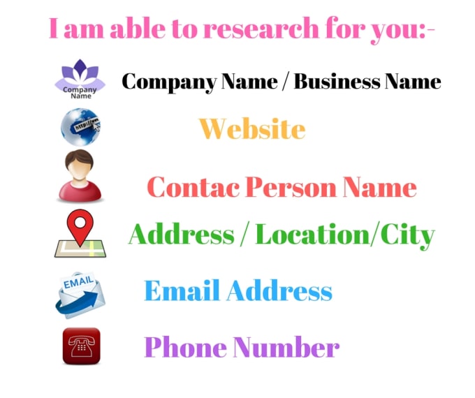 I will build database with company name, address, job title, email, phone, web research