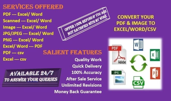 I will convert PDF to excel, csv, word and powerpoint