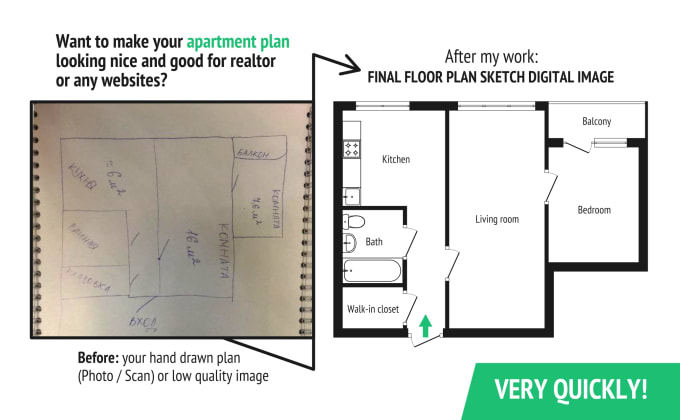 I will draw any floor and apartment plan for real estate agents