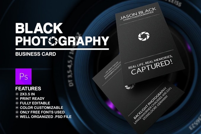 I will give you black photography business card