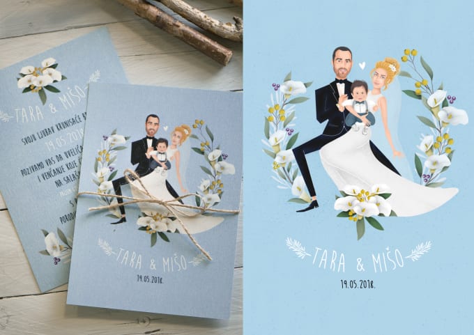I will create a custom illustrated wedding invitation