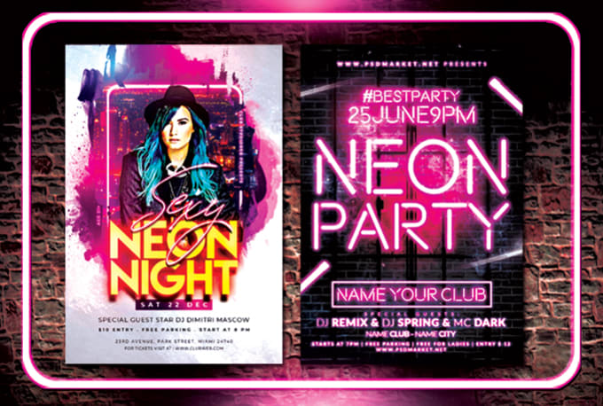 I will create modern neon party flyer design