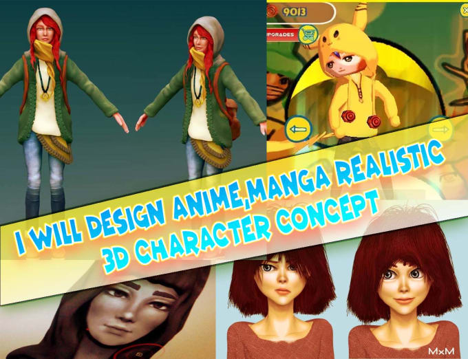 I will design anime manga realistic 3d character concept