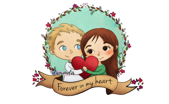 I will draw a romantic couple portrait in my cute chibi style