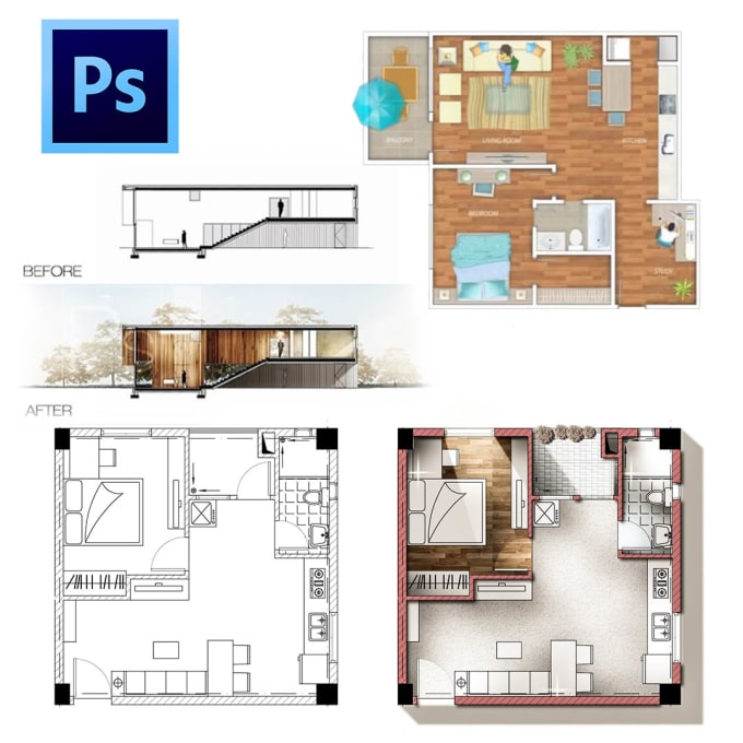 I will make your architecture drawings special edited in photoshop