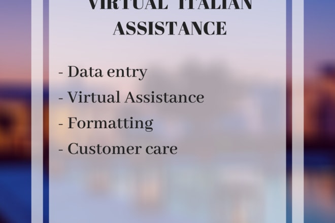 I will be your italian virtual assistant, data entry, data mining,, web research