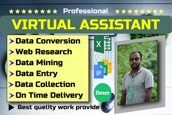 I will be your professional virtual assistant for data entry, and web research