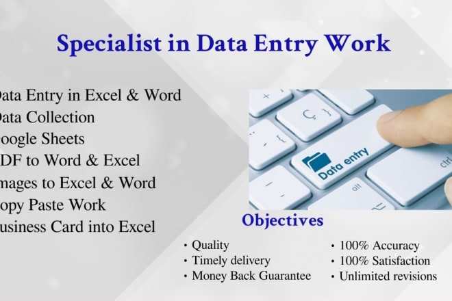 I will be your specialist in data entry work and excel reports