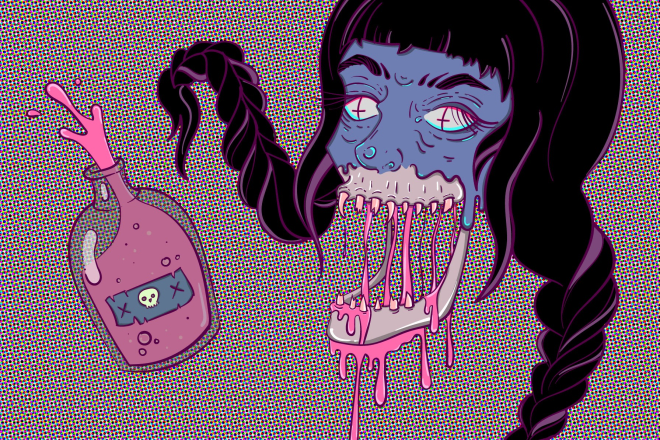 I will create a creepy weird horror illustration
