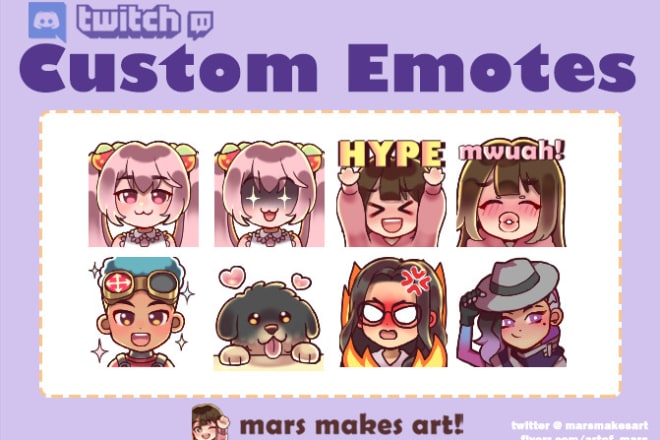 I will create custom twitch or discord emotes