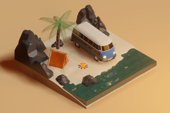 I will create isometric environment illustration low poly 3d